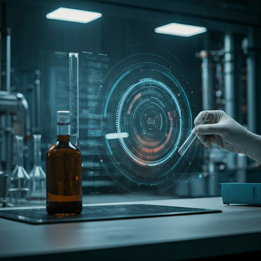 Technician performing quality control analysis on an oil sample in a modern industrial laboratory